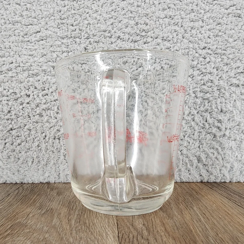 Vintage Fire-King 2 Cup Glass Measuring Cup #498 Red‎ Lettering Anchor Hocking